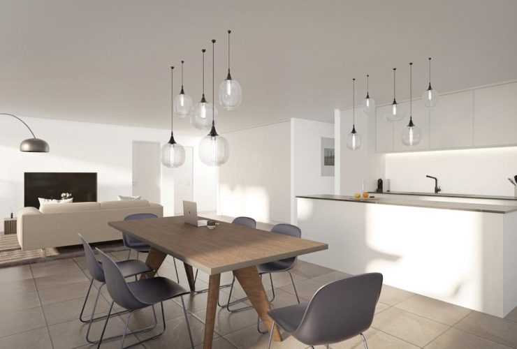 5.5 pièces à vendre sur plan. Environ 125 m2. Grande terrasse. Magnifique dégagement sur la chaîne des Alpes